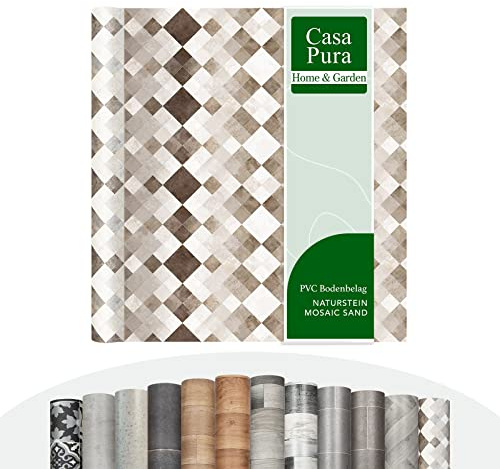 Casa Pura Pavimento in Vinile al Metro - Effetto Legno, Piastrelle, Pietra - PVC per Cucina, Bagno e Soggiorno (Toscana 2, 200 x 100 cm)