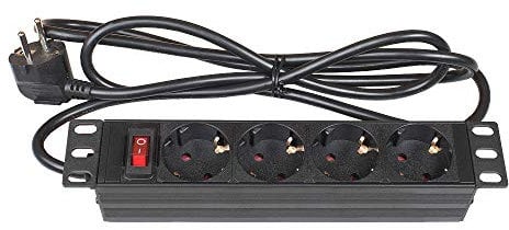 Good Connections - Regleta de 10 Pulgadas (PDU, 1HE) – Enchufe con protección de Contacto a 4 Tomas de Toma de Tierra – Interruptor, protección Infantil – Perfil de Aluminio – Negro