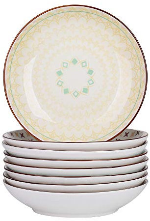 vancasso Tulip - Juego de 8 cuencos de sopa de porcelana de 8.5 pulgadas, diseño multicolor, estilo japonés, vajilla marroquí, juego de cuencos de fideos ramen (21,5 x 21,5 x 4,5 cm)