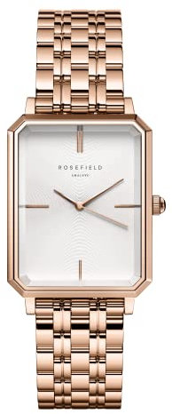 Rosefield Damenuhr The Octagon Roségold 23 * 29 mm Quadratisches Gehäuse mit Weißem Zifferblatt und Roségoldenem Band - OCWSRG-O42