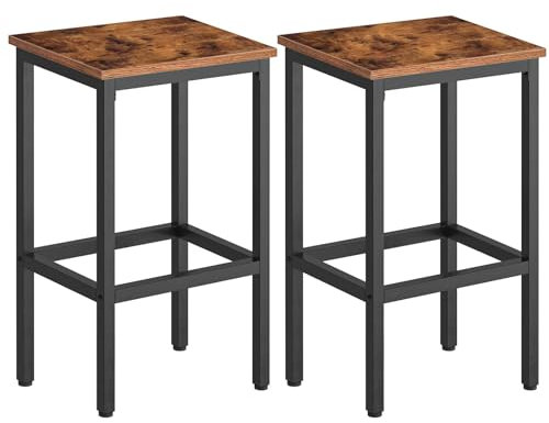 HOOBRO Barhocker, 2er Set Barstühle, Küchenstühle mit stabilem Metallgestell, Sitzhöhe 65 cm, mit Fußstütze, Bequem und Stabil, für Wohnzimmer, Esszimmer, Küche, Vintage, Dunkelbraun EBF65BY01G1