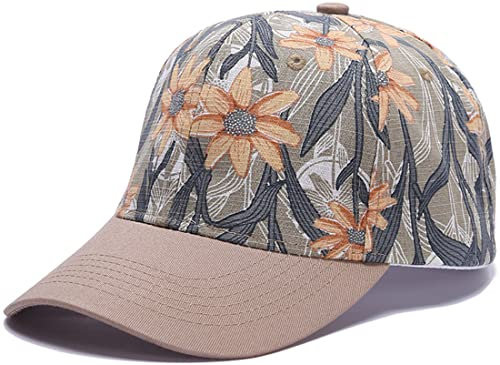 Yixda Damen Blumen Baseball Cap Verstellbar Basecap Tennis Golf Sport Kappe (Baseball, Khaki)