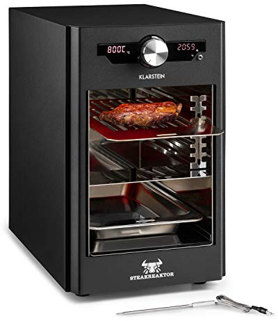 Klarstein Steaktor Core - Grill haute température, 2100 W, plage de température 200-800 °C, appareil de barbecue intérieur, élément chauffant radiant, noir