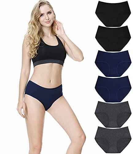TUUHAW Culotte Femme Lot de 6 sous-vêtements pour en Coton Extensible Noir+Marine+Gris Foncé-L