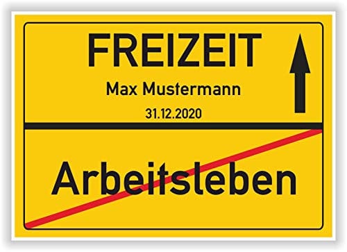 Ortsschild - Bild zur Rente Ruhestand und der neu gewonnenen Freizeit - gelb - personalisierte Deko Geschenkidee Abschiedsgeschenk Kollegen Geschenk Verabschiedung Abschied