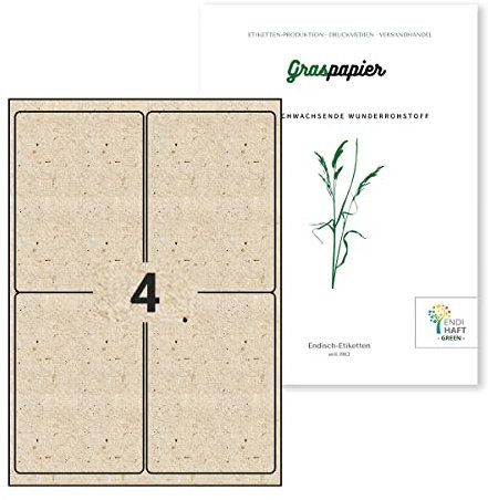 Endi Haft Graspapier Etiketten, 99,1x139mm, Naturetiketten bestechen durch Optik und Haptik, einzigartige Etiketten auf A4 Bögen -Neu- (10 Blatt)