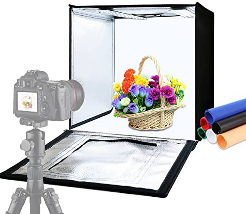 PULUZ Lichzelt Fotostudio 40X40X40cm Foto Light Box, Tragbares Lightbox Kulissen Kit Studio Faltbare Softbox mit 6 Farben Hintergrund 2pcs LED Lights Fotobox Kit für Fachmann Fotografie