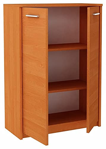 MATKAM Bürokommode 2D2P 2-türig, H/B/T 108 x 77 x 35 cm, mit Zwei Innenregalen (Abstand 31,7 cm, passend für einen Standard-Ordner), Griffe in Metall-Optik. Scharniere aus Metall (Erle)