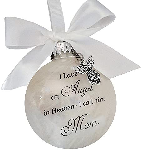 Herbests Plastik Transparente Weihnachtsschmuck mit Federn,Ich Habe einen Engel Im Himmel Zum Gedenken Runder Weihnachtsbaumkugeln Deko zum Aufhängen für Christbaumschmuck Weihnachtsdeko,Mom