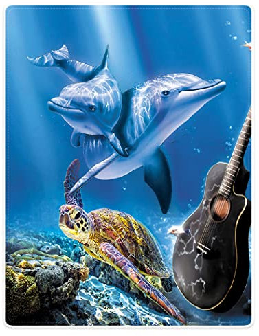 Violetpos Dick Decke Weich Wärme Gemütlich Fleece Sofadecke Schildkröte Delphin Gitarre Ozean 150 x 200 cm