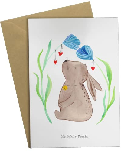 Mr. & Mrs. Panda Grußkarte Hase Blume - Geschenk, Geburtstag, Mama, Kaninchen, Beileid, Schwangerschaft, Weihnachten, Karte, Ostern, Kindergeburtstag, Taufe, Papa, Abschluss