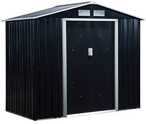 Outsunny Abri de Jardin 2,5 m² - Remise pour Outils avec Fondation - cabanon Porte verrouillable - dim. 213L x 130l x 185H cm - tôle d'acier Gris