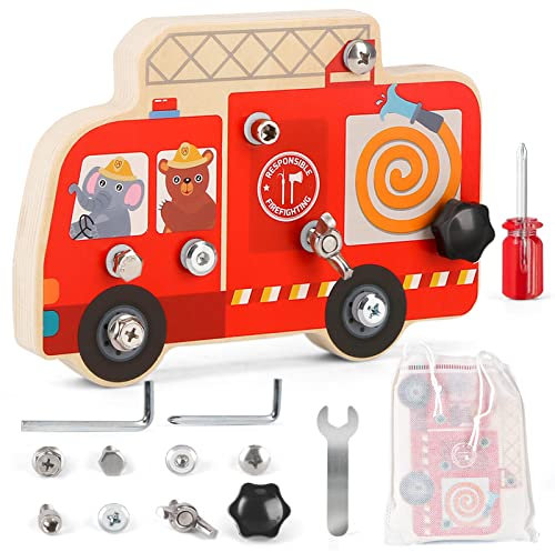 DINORUN Montessori Spielzeug Holzspielzeug Schraubendreher mit Aufbewahrungstasche, Motorikspielzeug Geschenke für Mädchen Junge Kinderspielzeug ab 3 4 5 6 Jahre