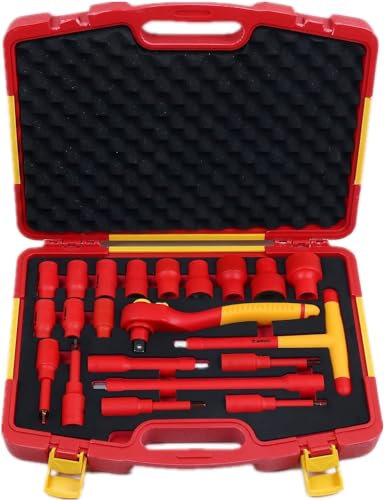 WEDO Steckschlüsselsatz, 21-teiliges Set, Steckschlüsselsatz, Buchse 6 pt, Ratschenschlüssel, T-Griff, 2-Treiberverlängerungen, 5-Sechskantsteckdosen, Isolierung, VDE,IEC 60900