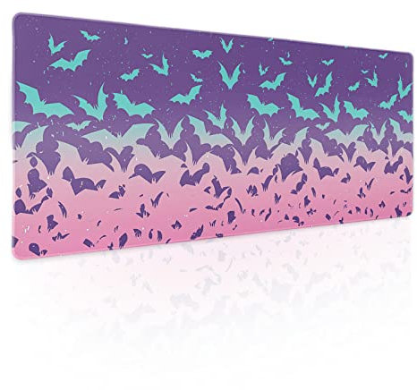 Kawani Pink Cute Bats Gaming Mouse Pad XL Pastel Purple Witchcraft Extended Big Large Desk Mat Non-Slip Rubber Base Stitched Edge Long Keyboard Mousepad for PC Computer Laptop,31.5×11.8 in