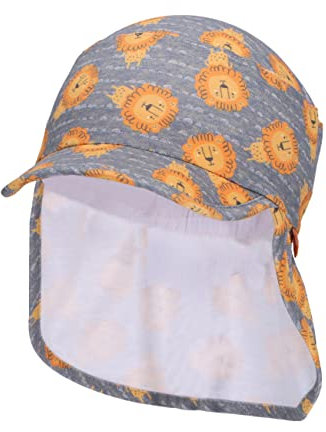 Sterntaler Baby Jungen Schirmmütze Baby Schirmmütze Nackenschutz Löwe - Schirmmütze Baby, Baby Mützen - aus Baumwolle - mittelblau, 47