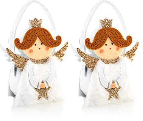 Logbuch-Verlag 2 kleine Engel Geschenktaschen zum Befüllen 14 cm weiß gold Weihnachten Geburtstag Geschenk Verpackung für Kinder