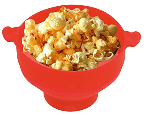 Recipiente para palomitas de maíz apto para microondas Máquina para hacer palomitas de maíz de silicona Plegable Popper con tapa transparente y asa 2-4 minutos Rápido para hacer palomitas(Rojo)