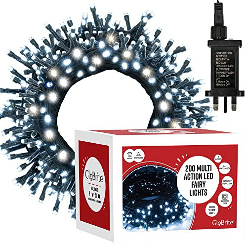 GloBrite 200 LED Fairy Lights - Versatile Christmas Lights with 8 Modes, Outdoor Fairy Lights, Christmas Tree Lights and Christmas Decorations - Waterproof Christmas Lights Outdoor - White