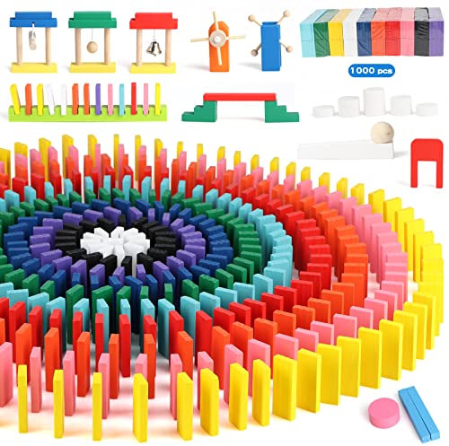 Jacootoys 1000 Stücke Domino Set für Kinder, Bunte hölzerne Bausteine Bulk Racing Fliesen Spiele, pädagogische Domino Rallye Kits mit Aufbewahrungstasche und Box