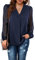 Beluring Lady Shirt Casual Long Sleeve T-Shirt Basic V Neck Tshirt Tops Dark Blue Size 16 18