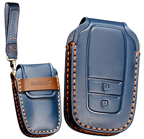 KUNIO Autoschlüssel Hülle Passt für Toyota Harrier Hilux Land Cruiser 200 Series Mirai Mark X 250G Yaris Cross Leder Schlüsselanhänger Schutzhülle Schlüsselcover Schlüsselbund 2 Tasten Blau