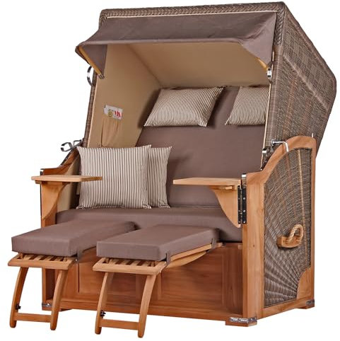 bene living Strandkorb-Set Schaalsee 2-Sitzer Teak - PE grau - Modell 534 - Liftersystem