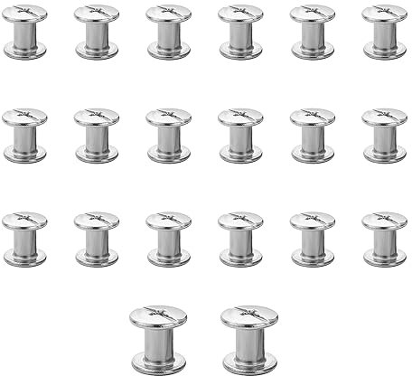 JJWNMLL Lot de 20 vis Chicago M5x8mm Chicago Vis de reliure Chicago Rivet à clous en métal Vis Chicago à tête cruciforme pour ceinture en cuir Bricolage Livre de scrapbooking - Argenté