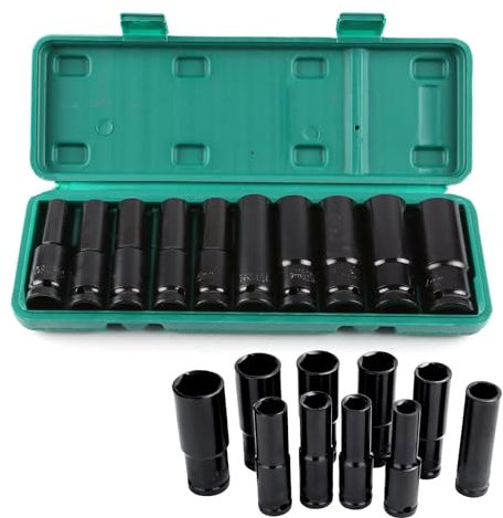 Holdfiturn 10PCS Impact Socket Set Deep Impact Socket Tool Set Metric Drive Deep Socket Durable Reliable Drive Hex Nuts 1/2 Inch 10-24mm for Professional Repair DIY