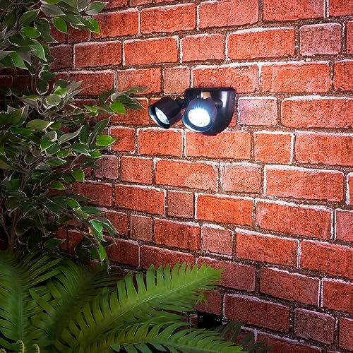 Black Battery Powered Twin Head Motion Sensor Security Light – 160 Lumen Wall or Fence Mounted Outdoor Garden Lamp with 10 LEDs, 5m Detection Range & 180 Degree Rotation - H10 x W12 x D10cm