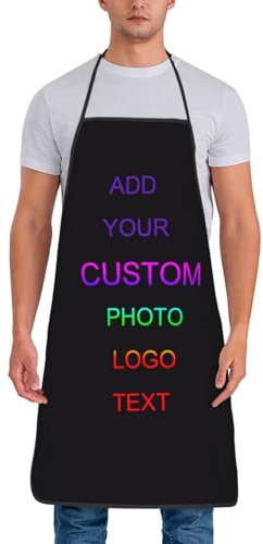 Oudrspo Individuelle Schürze für Männer und Frauen, personalisierte Schürzen mit Taschen, individuell anpassbarer Name, Text, Logo, Bild, Foto, Grill, Koch, Chef, Küchenschürze