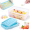 LONGFITE Ice Cube Trays with Storage Box 2PCS Silicone Small Apple-Shaped 28 Cubes Ice Balls Moulds with Lids and Soft Bottom for Easy Release (Light Blue)