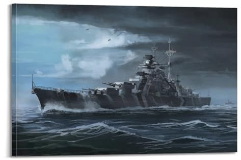 KYTIN Vintage Kriegsschiff Poster Weltkrieg Bismarck Schiff Vintage Kriegsschiff Poster Weltkrieg Zweiten Bismarck Schiff Dekorative Malerei Leinwand 60 x 90 cm