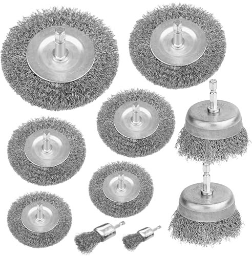 10 Pcs Wire Wheel Cup Brush Drill Set, Wire Brush Drill Attachment with 1/4-Inch Hex Shank Metal Brush Kit for Rust Removal, Polishing and Abrasive