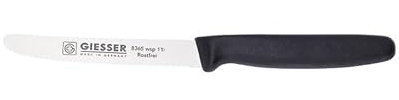 Giesser Messer Tomatenmesser Brötchenmesser Tafelmesser 11cm mit Wellenschliff 3mm - 5er Set (Schwarz)