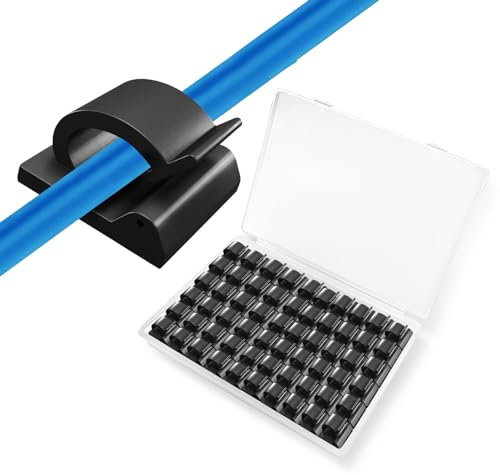 Kcmell 60 Pieces Cable Clips, Black Self Adhesive Cable Clips Cable Tidy Clips Outdoor Light Sticky Wire Clips Cable Organiser Clips with Storage Box for Car Home Office Under Desk