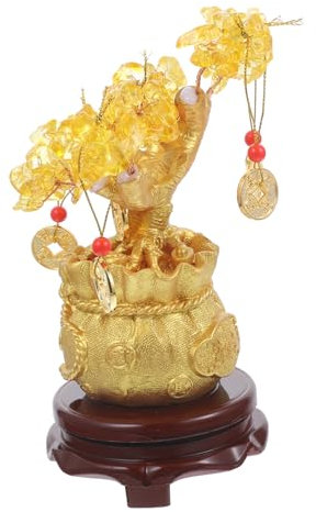 RORPOIR 1stk Spiritueller Baumschmuck Geschenke Zum Segen des Reichtums Wohlstand Dekor Feng-Shui-Baum Bonsai Geldbaum Zitringeldbaum Und Zitrinbaum -Bonsai Hölzern Kristall Luftstein