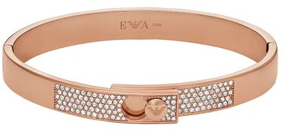Emporio Armani Bracciale rigido da donna in acciaio color oro rosa con cristalli incastonati, EGS3089221