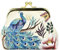 Anuschka Münzbeutel mit Bügelverschluss und Schlüsselring aus Leder, handbemalt - Pretty Peacocks