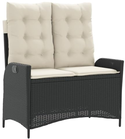 vidaXL Gartenbank Verstellbar mit Kissen Schwarz Poly Rattan
