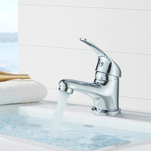 TVTIUO Waschbeckenbatterie, Einhebelmischer für Warmes und Kaltes Wasser für Waschbecken, Messing Verchromt