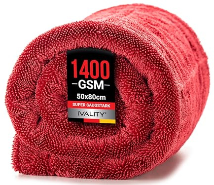 Ivality® Auto Trockentuch XXL 80x50 cm – 1400 GSM Ultra Saugstarke Mikrofasertücher für Autopflege und Motorrad, Fusselfreies, Lack-schonendes Twisted Towel Microfasertuch