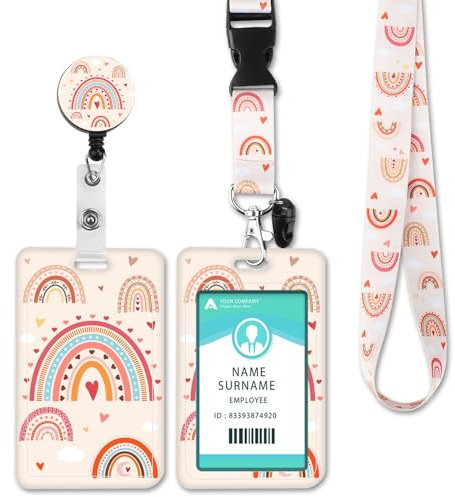 Ausweishülle mit Band, Kartenhalter Ausweis mit Drehbarer Karabinerverschluss, für Frauen, Lehrer, Krankenschwestern, Doktor, Student (Rainbow Colorful)