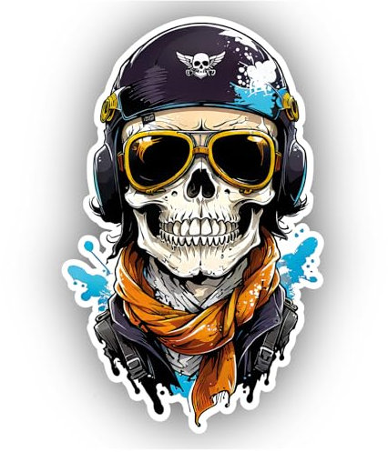 Samunshi® Bunter Piloten Totenkopf Aufkleber Autoaufkleber für Motorrad Fahrrad Roller oder Auto Sticker Fahrrad Mtb Mountainbike Comic Cartoon Skull Sticker 10cm Bunter Piloten Totenkopf