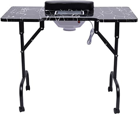 Sengfwin 35 * 15 Pouces Table de manucure Mobile Pliable trasportable avec aspirateur 2800RPM et indépendante Une Table à Ongles et Coussin Sac de Transport Trois Sacs à poussière Table de Studio