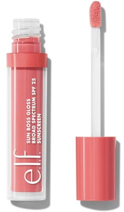 e.l.f. Sun Boss Gloss SPF 25 Gloss à lèvres pigmenté pour une finition très brillante, formule hydratante et nourrissante, végétalien et sans cruauté envers les animaux, Blush Much ?