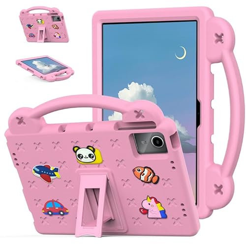 Case for Lenovo Tab P11 / P11 Plus 11 Inch 2021 (TB-J606/TB-J607/TB-J616) Kids Friendly, Handle with Stand, Cute DIY Cartoon, EVA Foam Lightweight Shockproof Tablet Cover, Pink