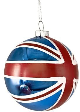 Union Jack Bauble for Christmas Tree - 8 Cm Diameter Red White and Blue Christmas Decorations