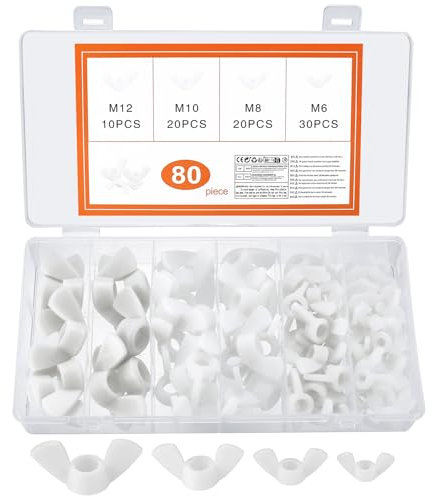 80 Pz Dado ad Farfalla e Alette, Viti a Testa Zigrinata Fissaggio in Nylon M6/M8/M10/M12 per Auto, Macchinari, Attrezzature, Apparecchiature Elettroniche, Mobili (80 Nylon)