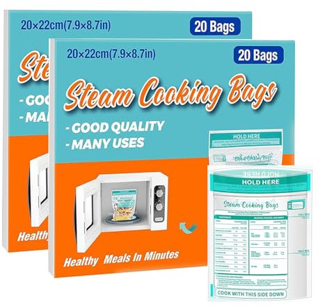 Microwave Steamer Bags 40×Zipper Steam Cooking Bags Large Size for Fresh Vegetables Potatoes and Meat Fast Easy Way to Cooking (40BAGS)
